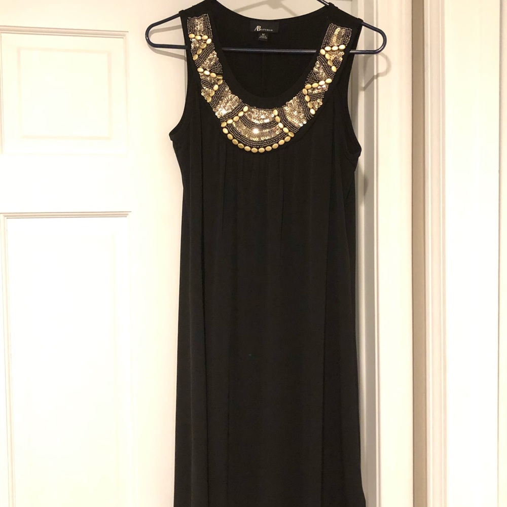 Black Tank Dress with Gold Beaded Yolk